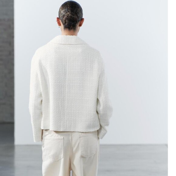 NWT ZARA Mettallic Boxy Textured Oversized Blazer White Bloggers Face - Picture 6 of 11